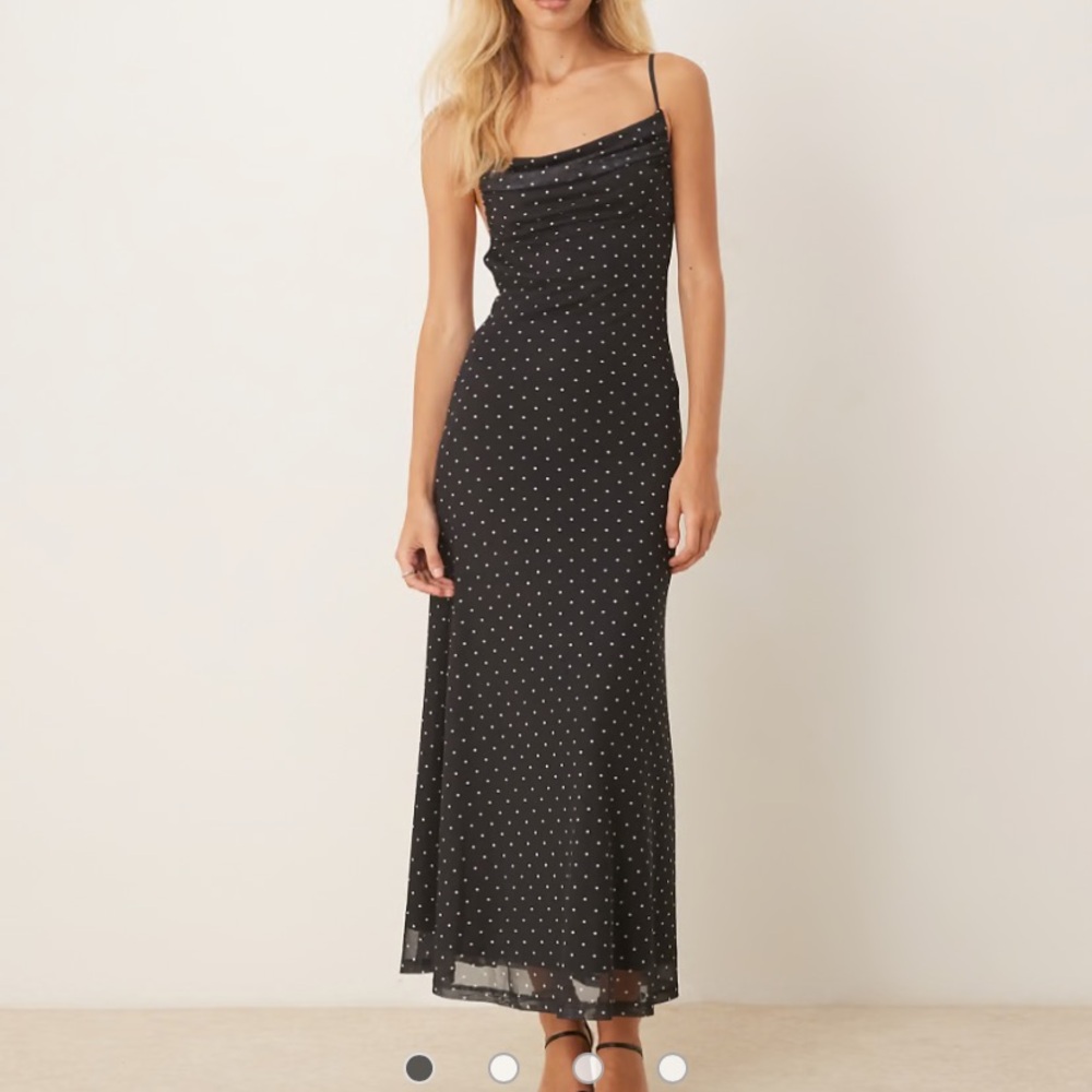 ASOS Gina Tricot mesh midi dress in black and white polka dots
